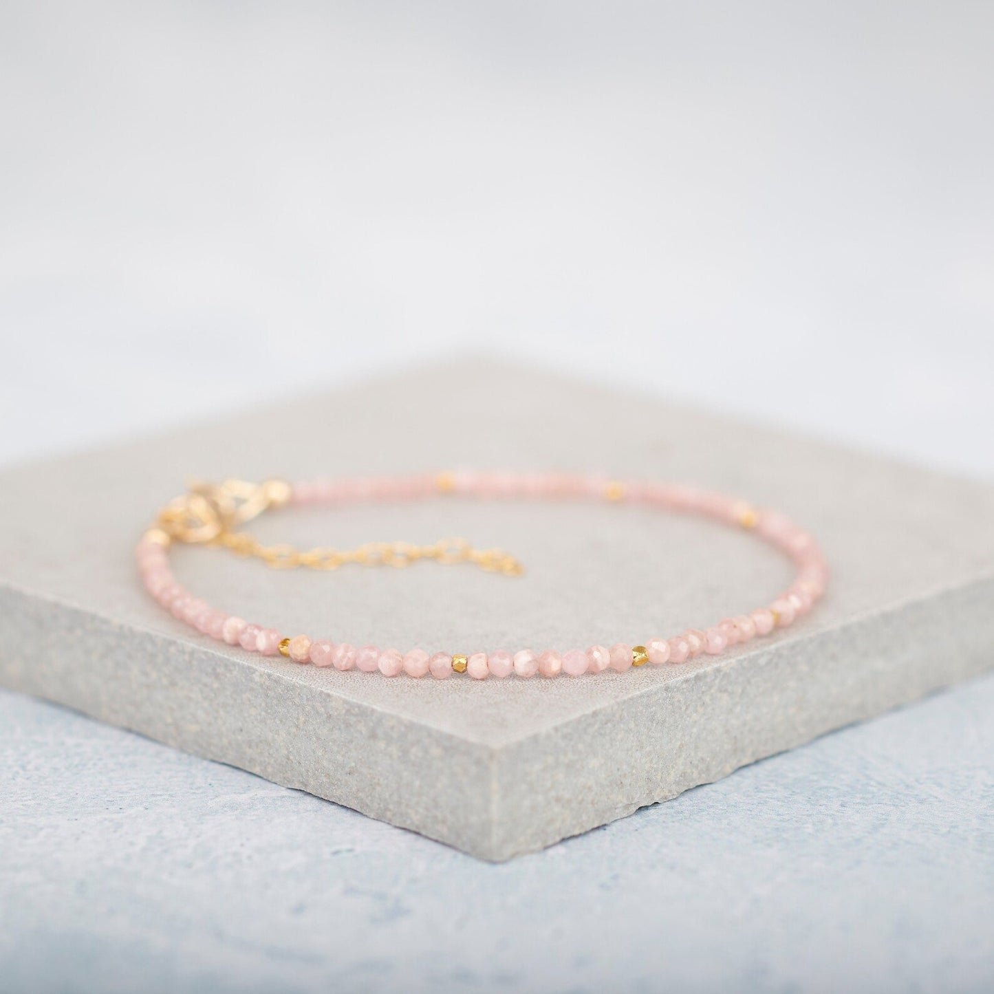 Rhodochrosite Bracelet - Dainty, Gold Filled