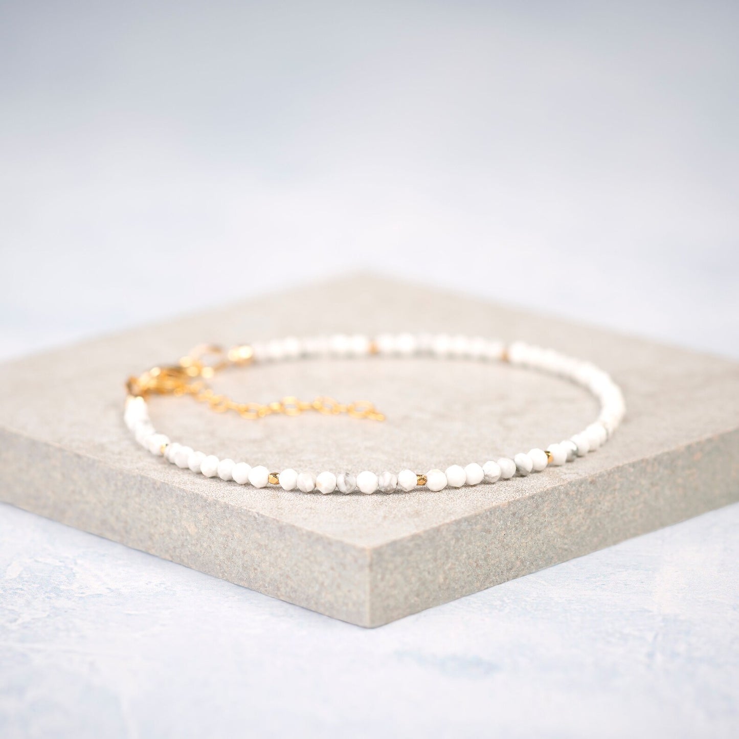 Howlite Bracelet - Dainty, Gold Fill