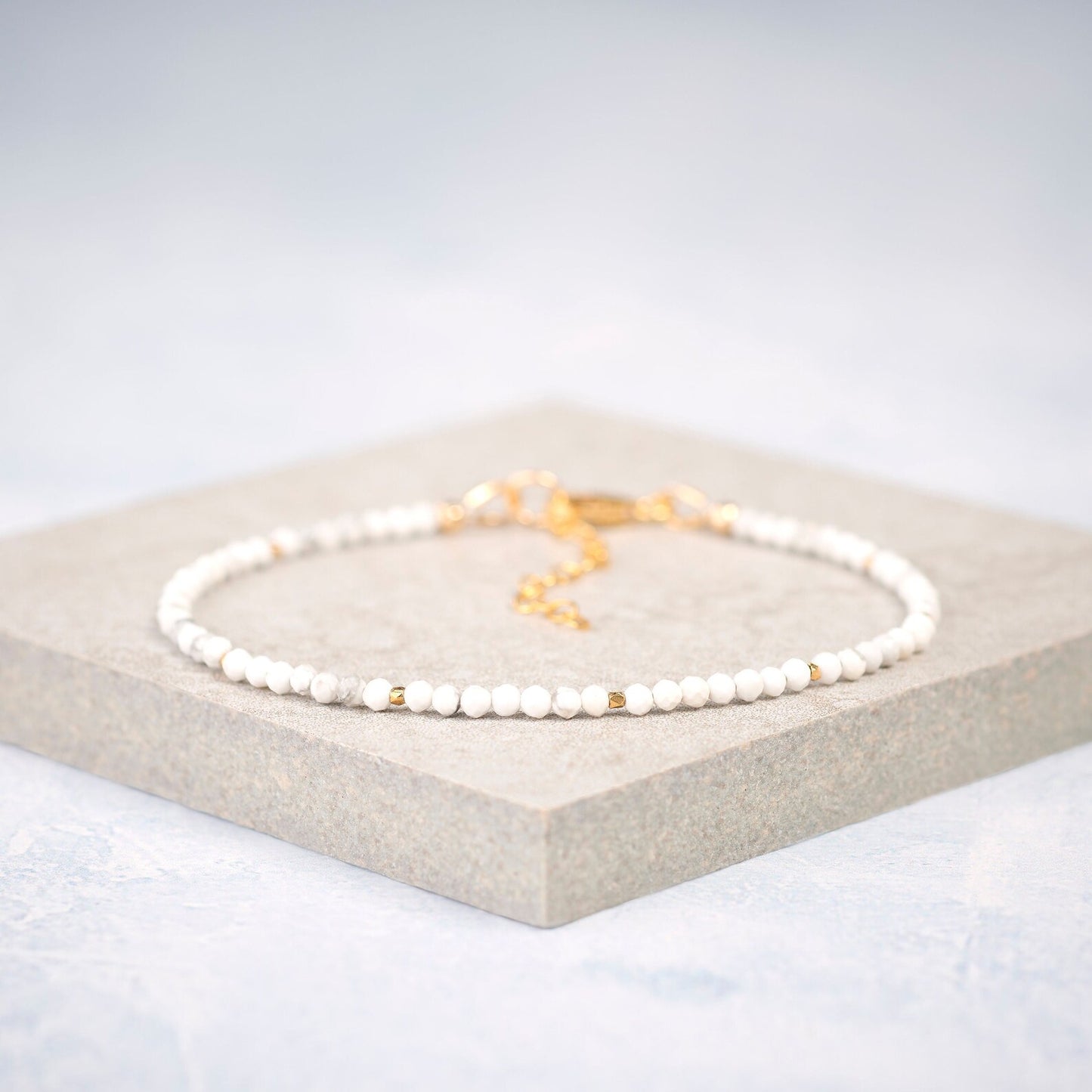 Howlite Bracelet - Dainty, Gold Fill